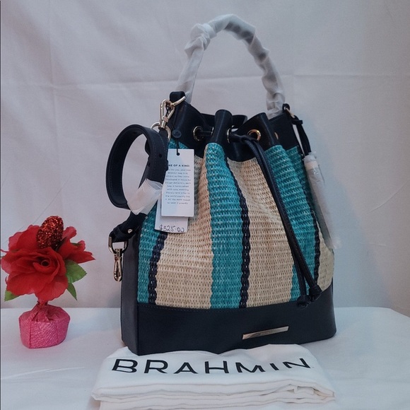 BRAHMIN
Anguilla Collection Marlowe Striped Drawstring Straw Bucket Shoulder Bag - Picture 13 of 13
